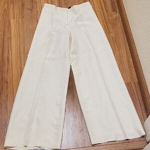 Saks Fifth Avenue Cream Wide-Leg Trousers 100% Silk